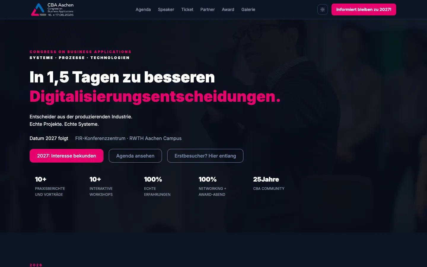Screenshot der Website von CBA Aachen